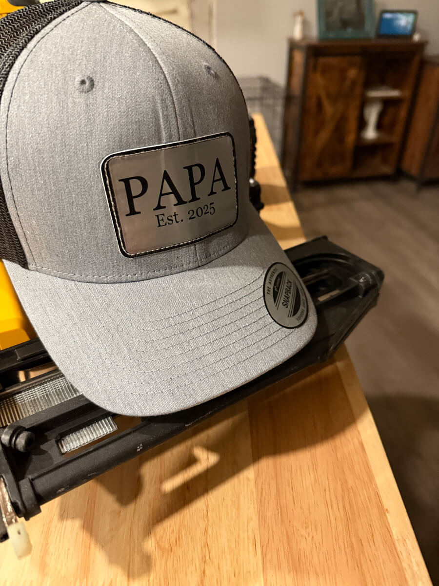 
Custom trucker hat gift for dad, shown front and side